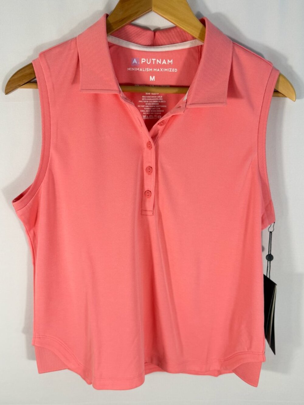 A PUTNAM Butter Soft Classic Sleeveless Cropped Polo Salmon Rose Pink Medium NWT